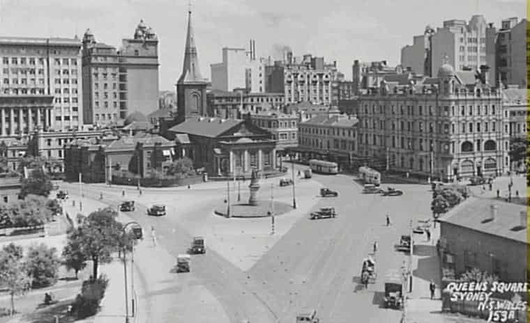 Queen's Square with St James church, Sydney_c1930